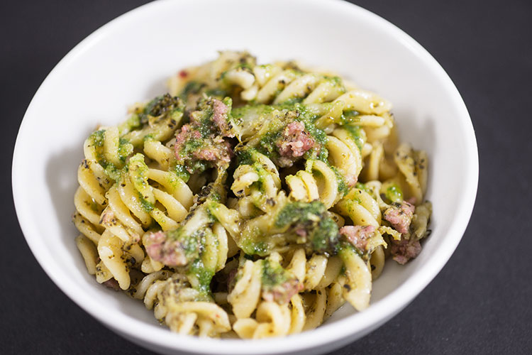 fusilli pasta with broccoli and sausage